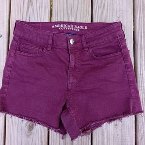 AEO Denim Maroon Super Super Stretch Shorts/Size 4